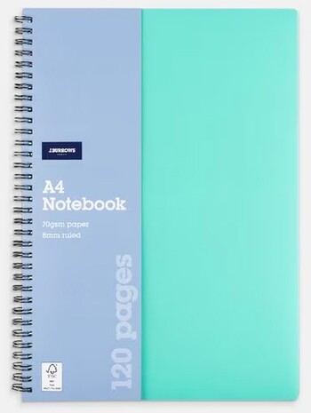 J.Burrows A4 PP Notebook 120 Page Green