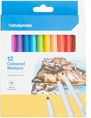 Studymate Coloured Markers 12 Pack