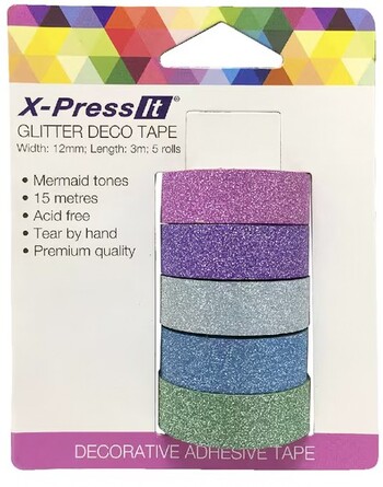 X-Press It Glitter Tape 12mm x 3m Mermaid 5 Pack