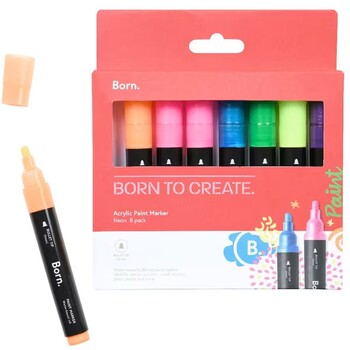 Born Acrylic Paint Marker 5mm Neon 8 Pack
