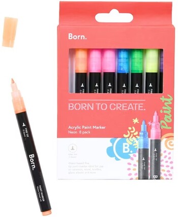 Born Acrylic Paint Marker 1.3mm Neon 8 Pack