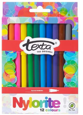 Texta Nylorite Coloured Markers Assorted 12 Pack