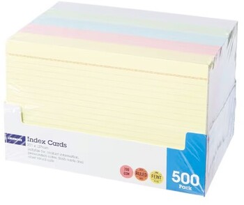 J.Burrows Index Cards Ruled 203 x 127mm Assorted 500 Pack