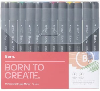 Born Professional Design Markers Assorted 12 Pack