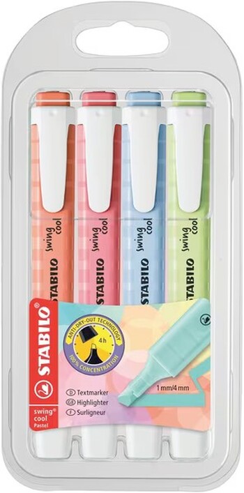 Stabilo Swing Cool Highlighters 4 Pack Pastel