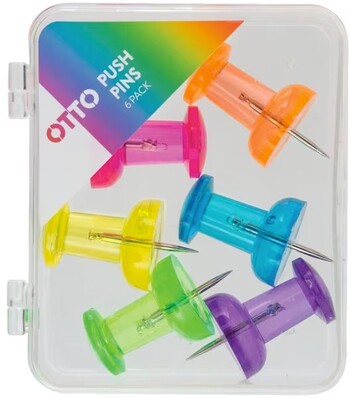 Otto Jumbo Push Pins Assorted 6 Pack