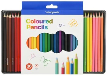 Studymate Coloured Pencils with Tin 36 Pack