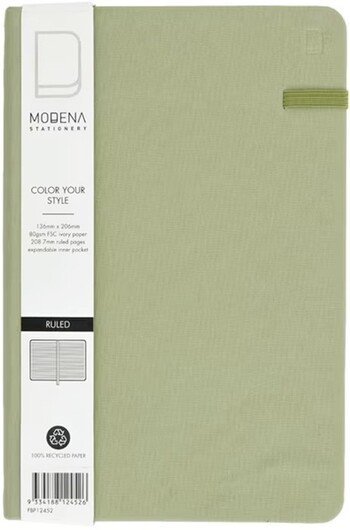 Modena A5 Linen Ruled Notebook Sage