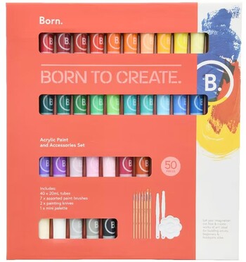 Born Acrylic Paint Set with Accessories 50 Pieces