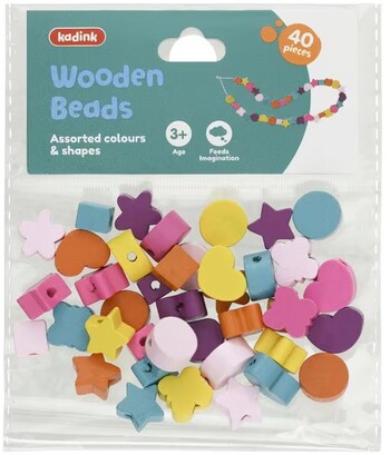 Kadink Wooden Beads Assorted Shapes & Colours 40 Pack