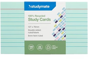 Studymate Study Cards Ruled 127 x 76mm Green 25 Pack