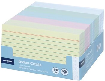 J.Burrows Index Cards Ruled 127 x 76mm Assorted 500 Pack