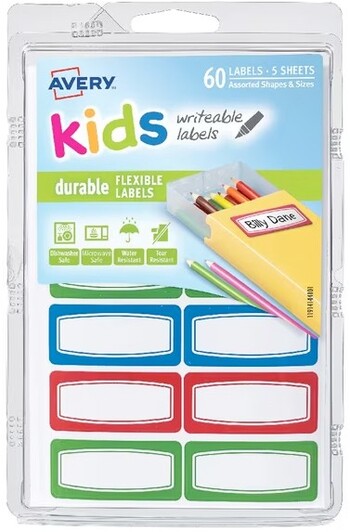 Avery Kids Durable Flexible Labels Assorted 60 Pack