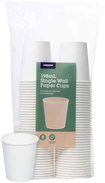 J. Burrows Lined Single Wall Paper Cups 80 Pack 198mL