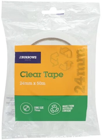 J.Burrows Recycled Clear Tape Roll 24mm x 50m