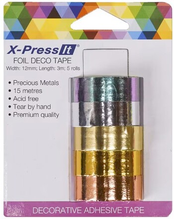 X-Press It Deco Tape Roll Metallic 12mm x 5m 5 Pack