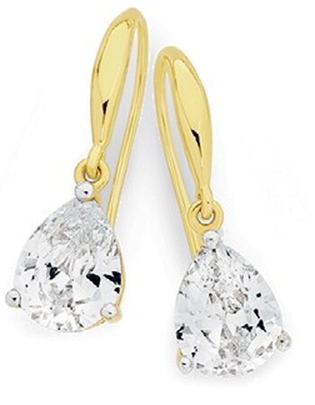 9ct Gold Cubic Zirconia Pear Claw Hook Earrings - Goldmark AU