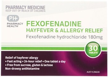 Pharmacy Health Fexofenadine Hayfever & Allergy Relief 30 Tablets