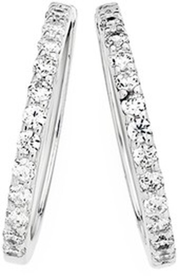 Sterling Silver Cubic Zirconia  Thin Claw Set Hoop Earrings