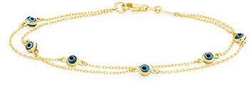 9ct Gold 19cm Double Strand Evil Eye Bracelet