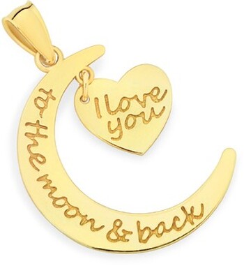 9ct Gold Moon and Heart Pendant