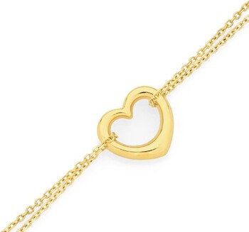 9ct Gold 19cm Double Trace with Floating Heart Bracelet