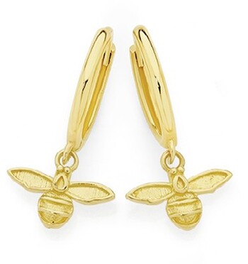 9ct Gold Bumble Bee Drop Huggie Earrings