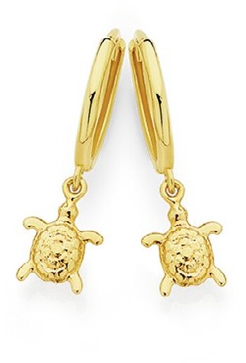 9ct Gold Turtle Drop Huggie Earrings