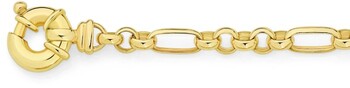 9ct Gold 19cm Solid Belcher Figaro Bolt Ring Bracelet