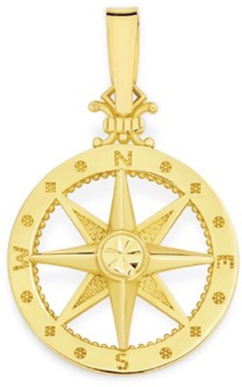 9ct Gold Round Compass Pendant