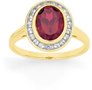 9ct Gold Created Ruby & Diamond Oval Cut Ring