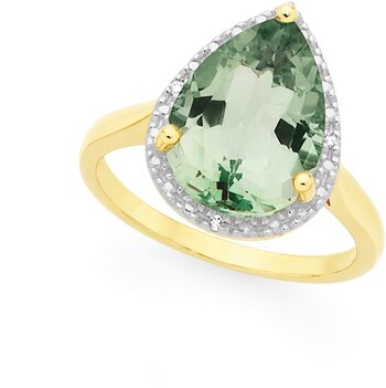 Manhattan G Cocktail Ring Collection- 9ct Gold Green Amethyst Pear Shape Ring