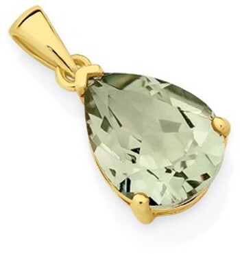 9ct Gold Green Amethyst Pear Pendant