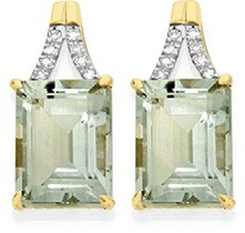 9ct Gold Green Amethyst & Diamond Earrings