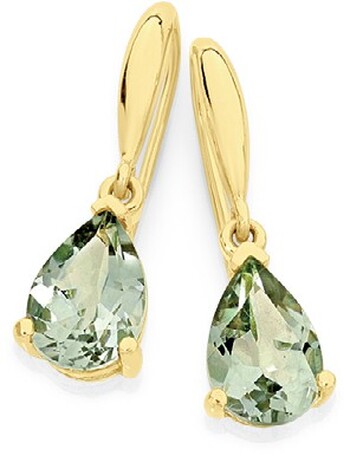 9ct Gold Green Amethyst Pear Shape Earrings