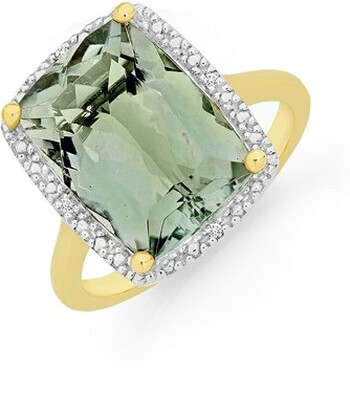 Manhattan G Cocktail Ring Collection - 9ct Gold Green Amethyst Long Cushion Shape Ring