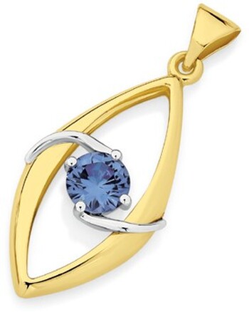 9ct Gold Created Sapphire Marques Shape Pendant