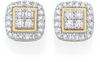 9ct Gold Diamond Cushion Frame Stud Earings