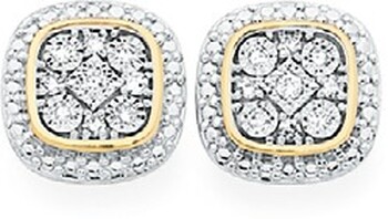 9ct Gold Diamond Cushion Stud Earrings