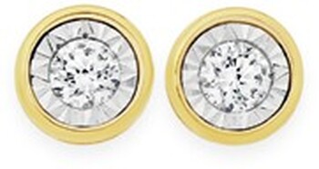9ct Gold Diamond Bezel Set Stud Earrings