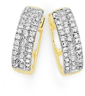 9ct Gold Diamond Three Row Huggie Earrings