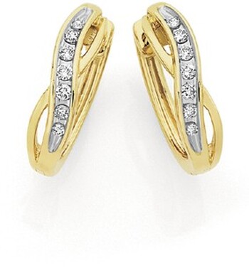 9ct Gold Diamond Crossover Huggie Earrings