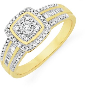 9ct Gold Diamond Cushion Shape Ring