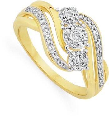 9ct Two Tone Gold Diamond Tri Cluster Ring