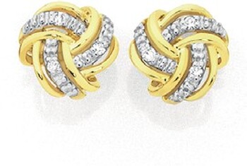 9ct Gold Diamond Knot Stud Earrings