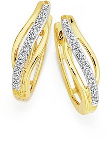 9ct Gold Diamond Double Swirl Huggie Earrings