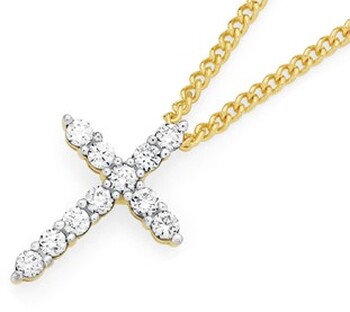 Alora 10ct Gold 1/4 Carat TW Lab Grown Diamond Cross Pendant