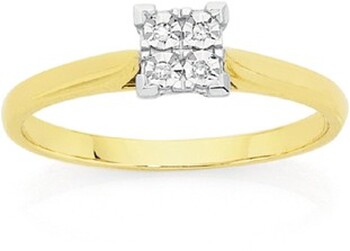 9ct Gold Diamond Square Shape Ring