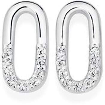 Sterling Silver Cubic Zirconia  Small Paperclip Stud Earrings