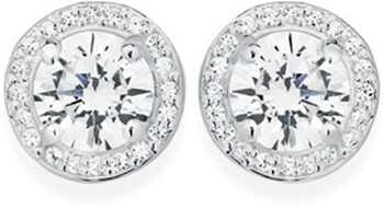Sterling Silver Round Cubic Zirconia Cluster Stud Earrings